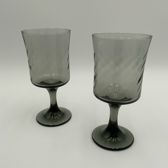 Vintage Libbey Smoke Optic Swirl Water Goblet Set Of 2 Discontinued 1985 - Picture 4 of 5